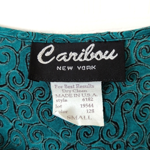 Caribou 80's Vintage Funky Swirl Printed Sleeveless Midi Shift Dress Teal Small - Picture 5 of 14